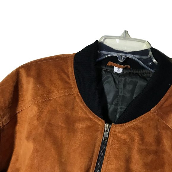 Echtes Schweinsvelours Leder Brown Suede Bomber Jacket Size 52 XL Like New - Picture 3 of 4
